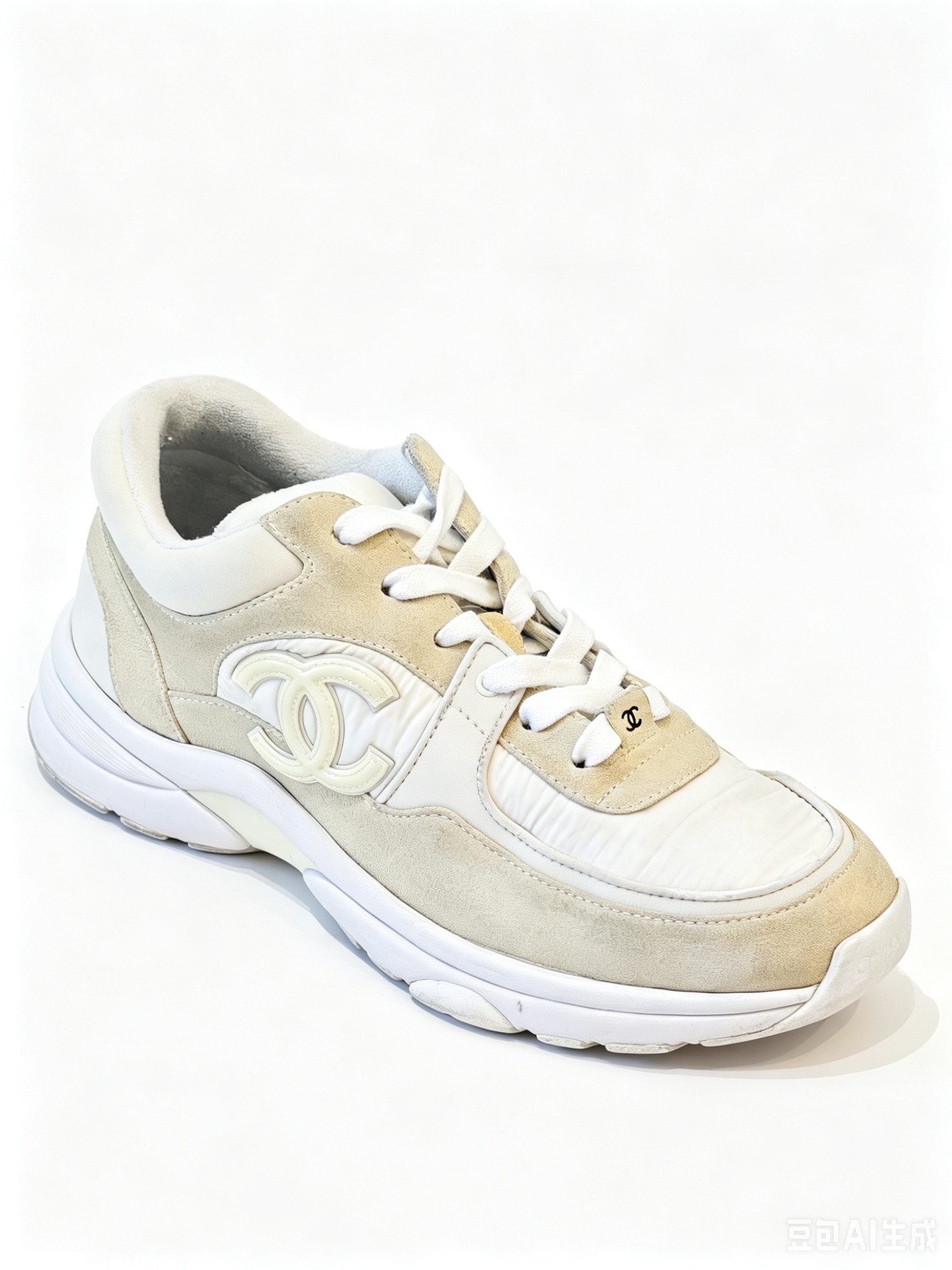 Chanel Beige & White Suede-Trim Sneaker